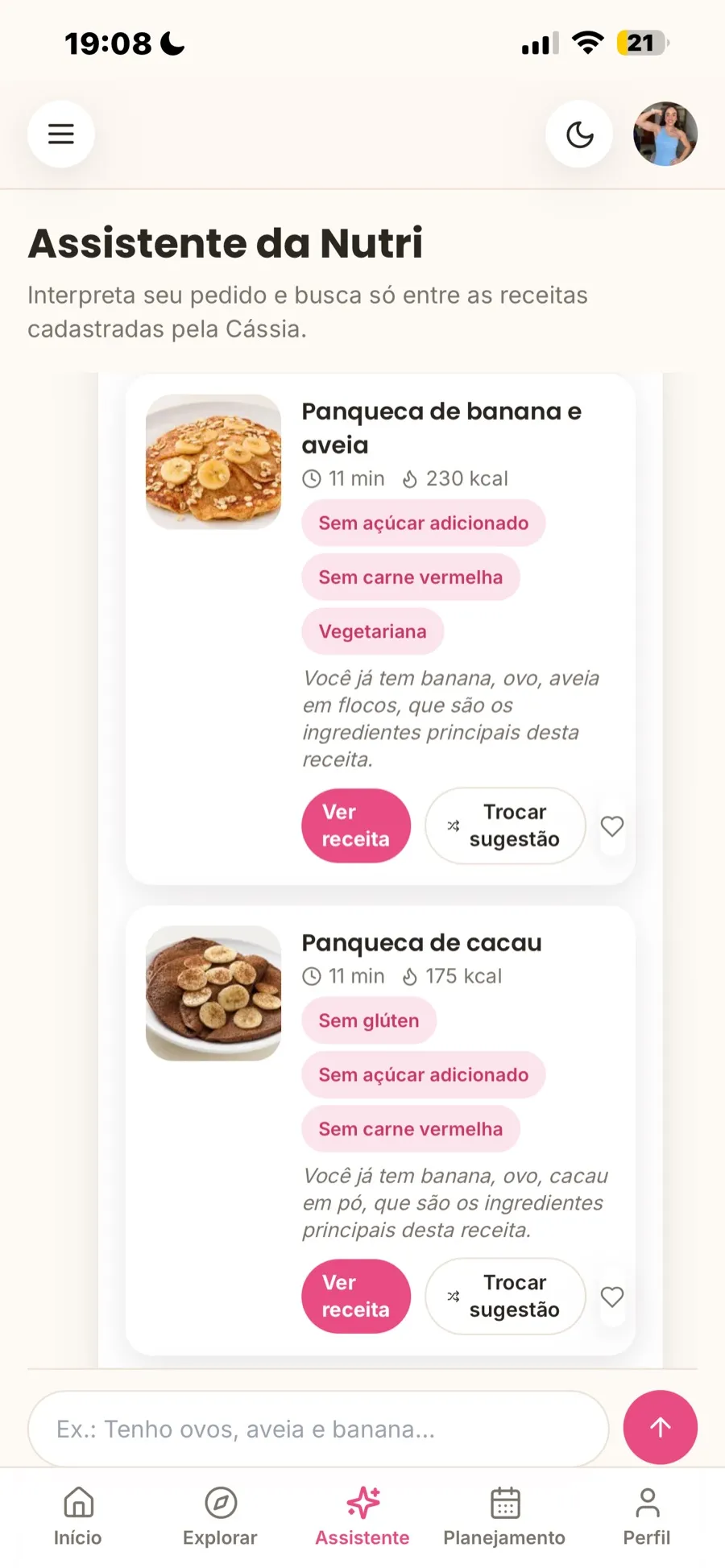 Receitas sugeridas pela IA com os ingredientes disponíveis