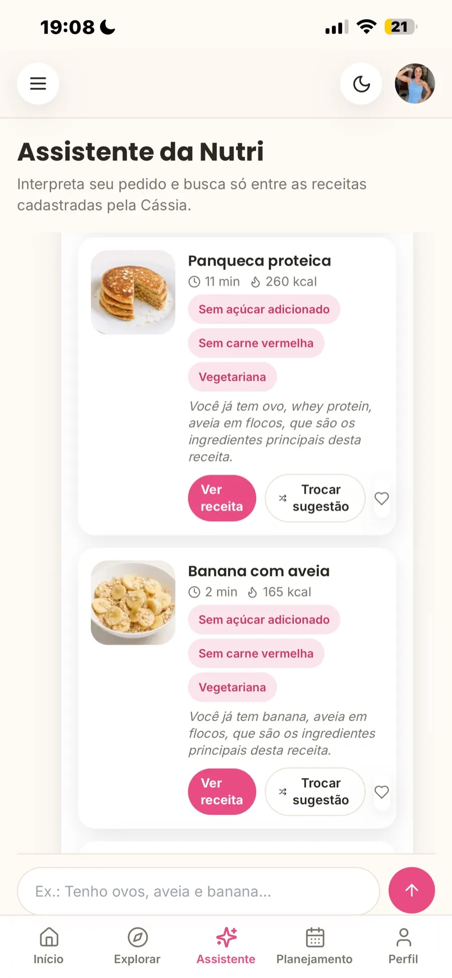 Detalhe da receita sugerida pela Geladeira Inteligente