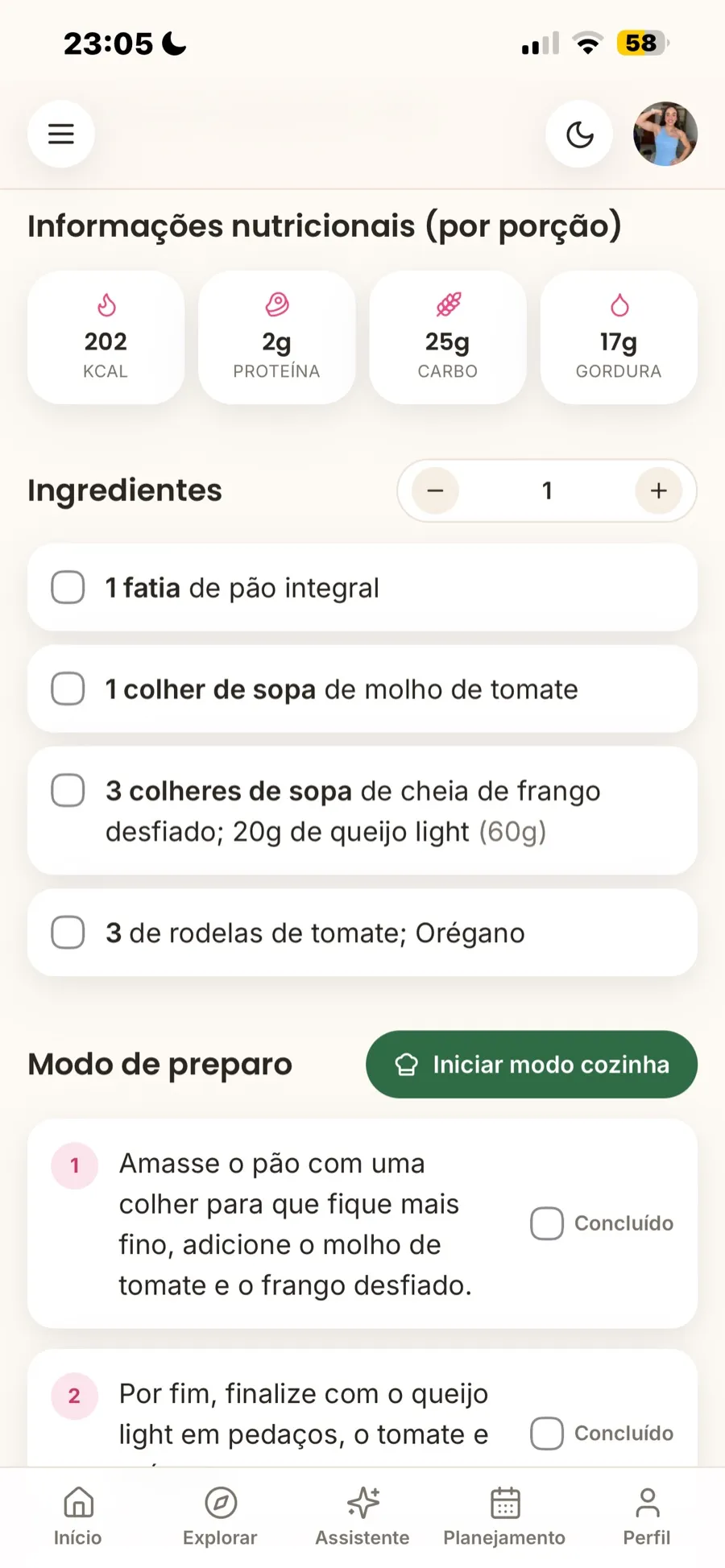 Passo a passo interativo da receita