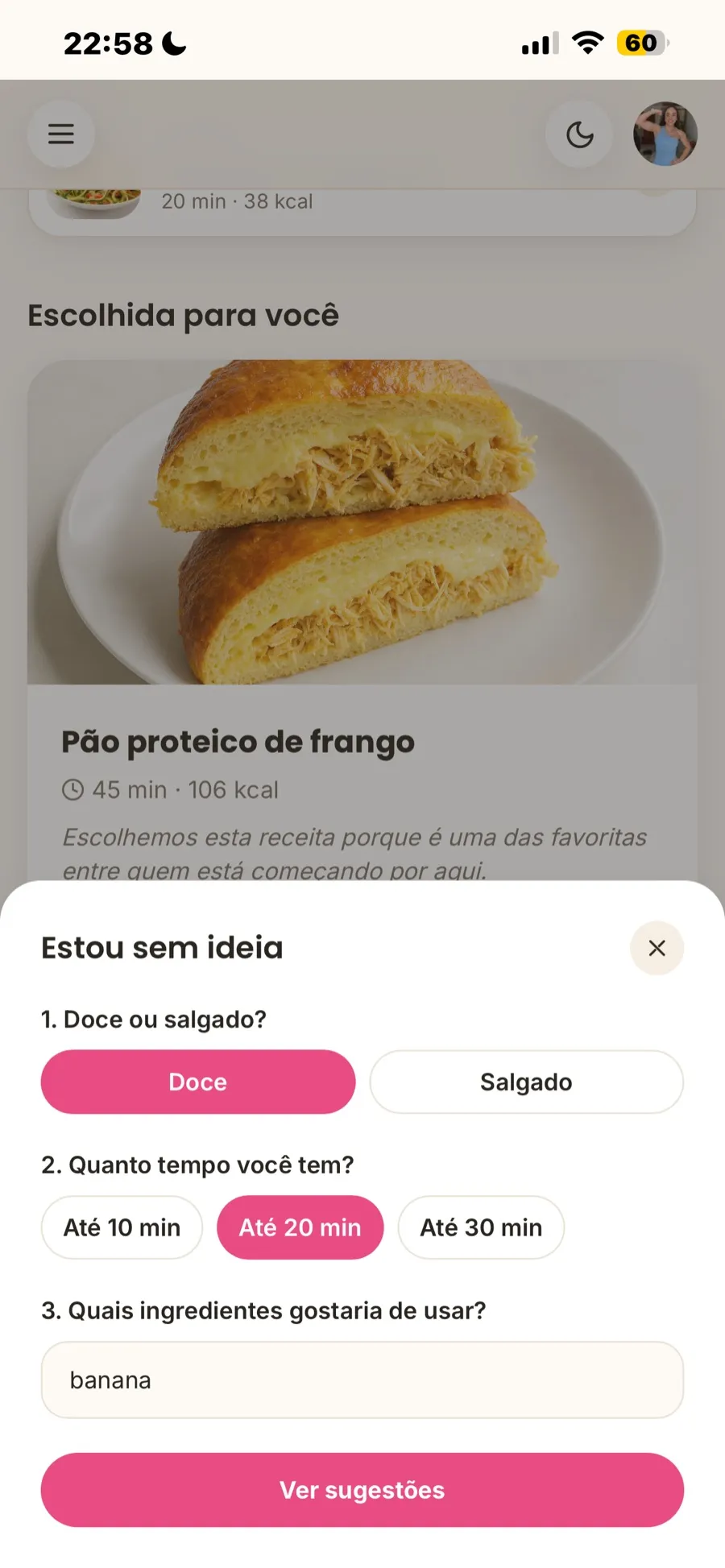 Busca de receita rápida no app