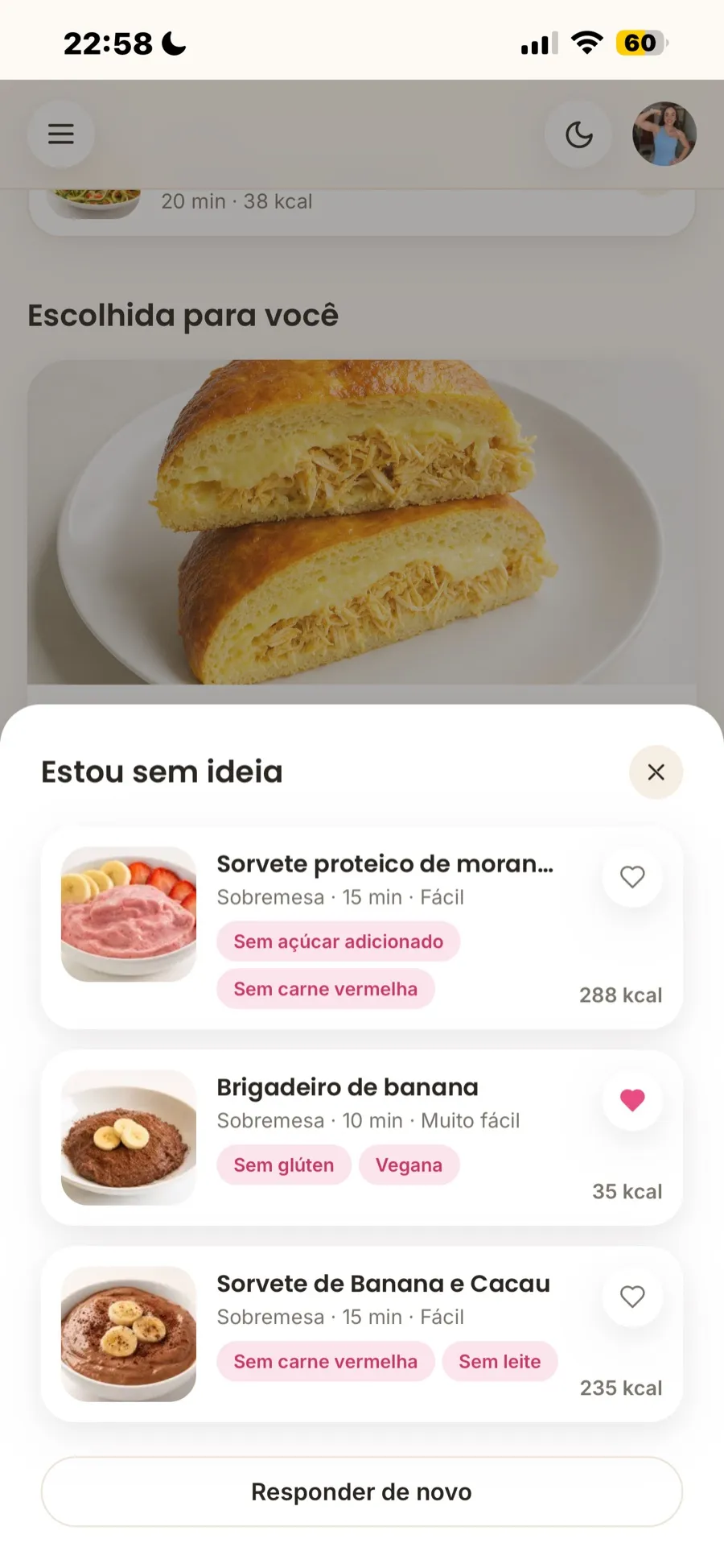 Resultado da receita rápida filtrada pela IA