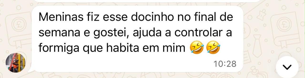 Depoimento no WhatsApp sobre docinho da dieta